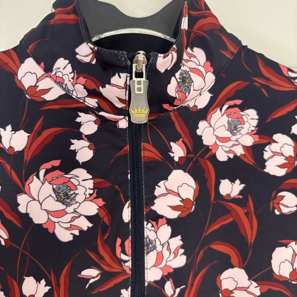 Kastel Denmark Athletic Golf Tennis Sun Shirt in Navy w/ Pink Peonies Size XS - Picture 4 of 13